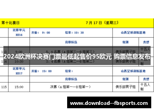 2024欧洲杯决赛门票最低起售价95欧元 购票信息发布